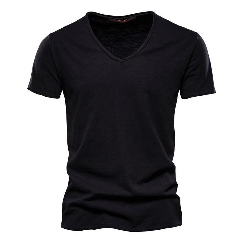 Summer Men's Solid Bamboo Cotton V-Neck T-Shirt - Hot Selling European & American Style