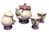 Disney Resort Exclusive "Beauty and the Beast" Mrs. Potts and Chip Teapot Set Mrs. Potts Pot & Chip Teacup & Sugar Pot