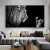 Black White Animal Poster Lion And Little Cat Canvas Painting Wall Art Pictures for Living Room Home Decor Cuadros Decorativos