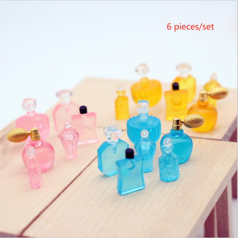 Милый набор из шести флаконов духов-симуляторов, игрушки для кукольного домика, миниатюрные модели, украшения, декор, DIY смоляные аксессуары, игрушки для детского игрового домика
