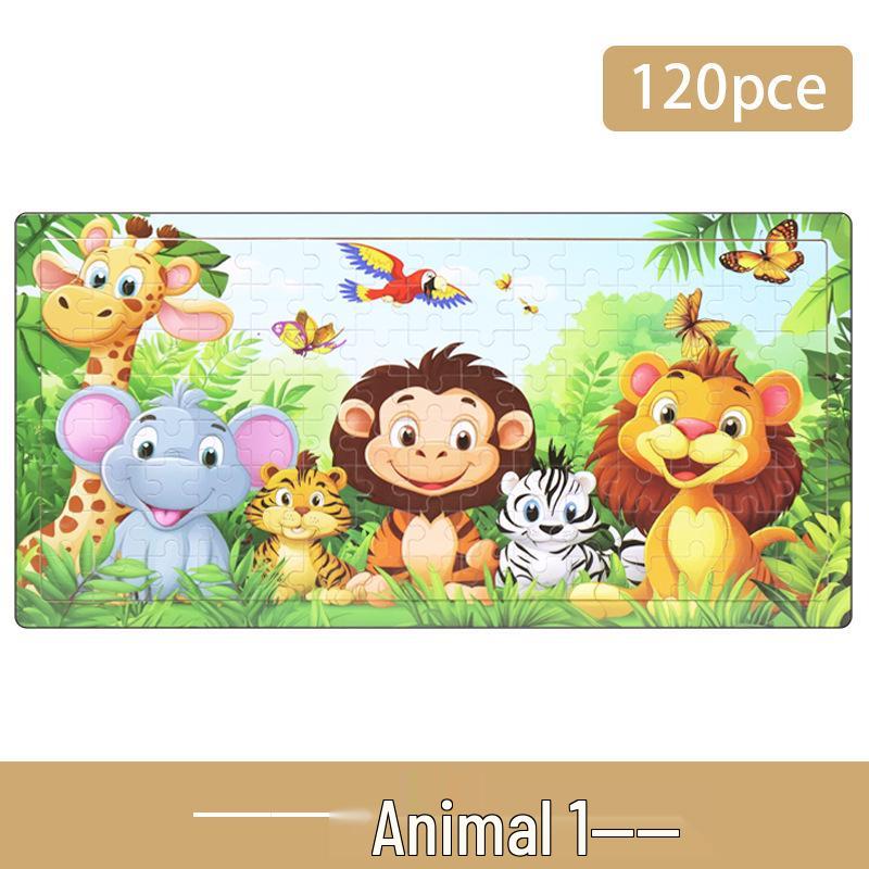 Деревянная доска-пазл с мультяшными животными - Игрушка из 30, 60, 98, 120 деталей для раннего детского образования