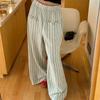 High Waist Casual Stripe Long Pants Loose Straight Leg Pants Sweet Wide Leg Pants Girls