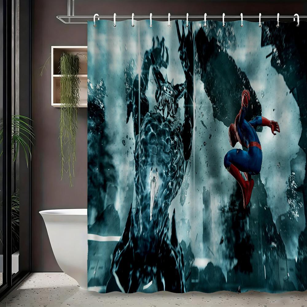 Spider-Man Urban Cityscape Waterproof Shower Curtain For Superhero Bathroom Decor