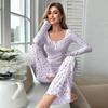 Women's Pajama Set Lace Button Trim Pajamas Slim Fit Long Sleeve Pants Floral Print Sexy Lounge Wear Pajamas Pajamas