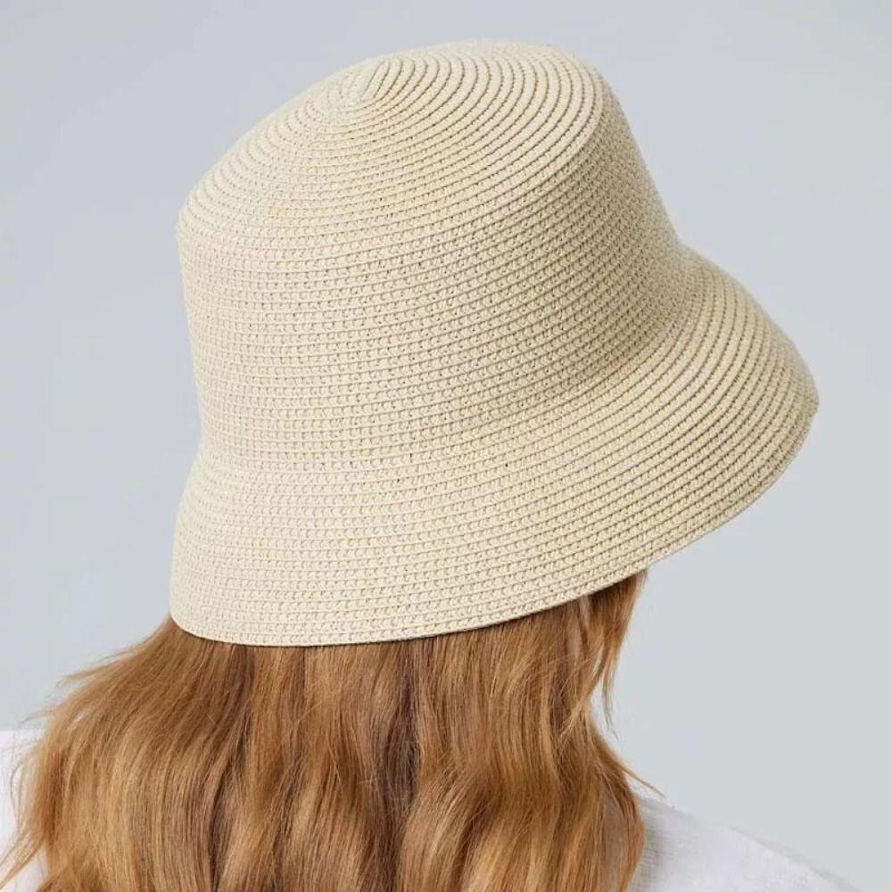 Дышащая женская соломенная шляпа-ведро, однотонная летняя дорожная солнцезащитная шляпа, модная шляпа рыбака