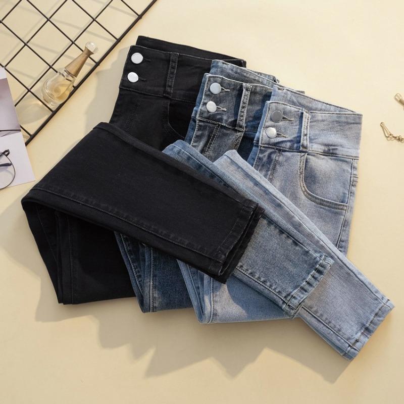 Женские облегающие джинсы с двумя пуговицами, облегающие брюки-карандаш