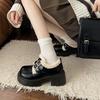 Black British Style Velvet Thick Heel Thick Sole Mary Jane Small Leather Shoes Women's 2025 New Autumn and Winter Heightening Warm Cotton Shoes