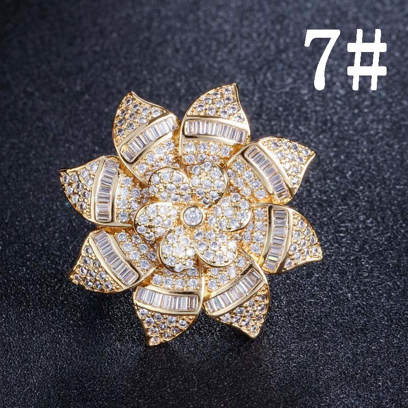 CMM Jewelry Designer Big Flower Yellow Gold Color Luxury Cubic Zirconia Engagement Wedding Rings Jewellery for Women