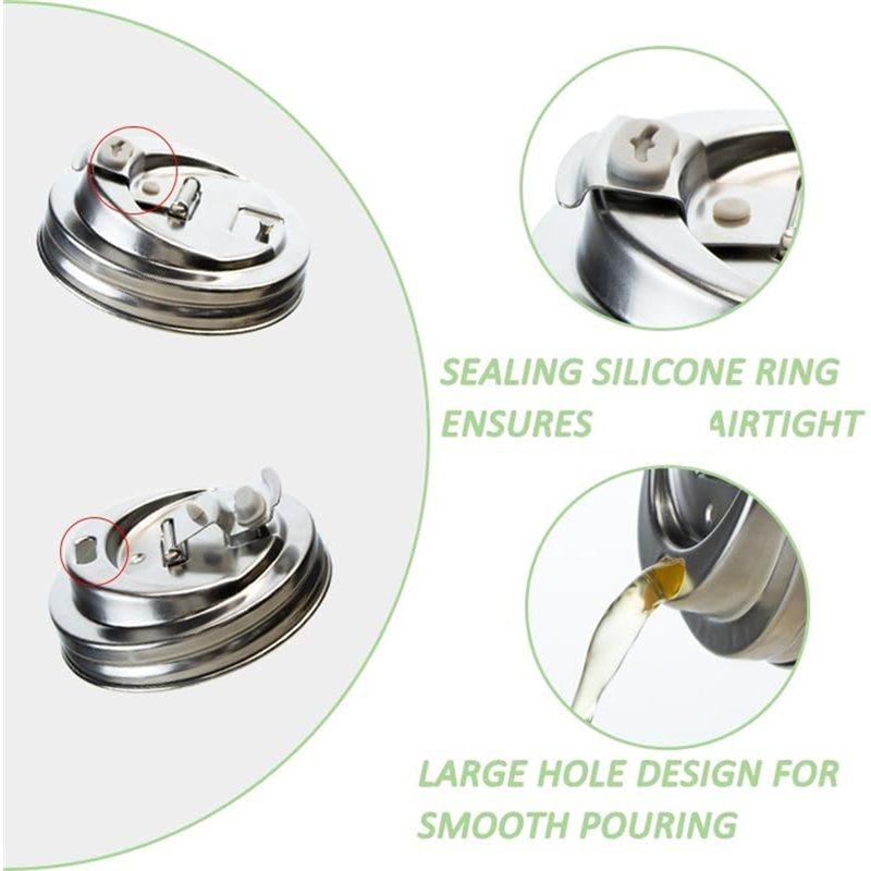 Fresh Stainless Steel 2PCS Mason Jar Drinking Lids, Wide Mouth Sip Lid, Anti-Cracking Leak-Proof Seal Flip Cap