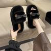 Korean Version of Thick-bottomed Fluffy Slippers for Women's Outer Wear Fashion Bow Versatile Height Increase Going Out Autumn and Winter Plush One-wo
