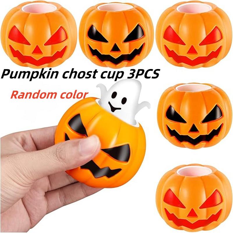 Halloween Squeeze Toys Pumpkin Skeleton Squishy Toys for Kids Stress Relief Sensory Toys Ghost in Cup Fidget Toys Ball