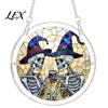 Autumn Holiday Yard Fence Accents Halloween Acrylic Puzzle Window Suncatcher, Stained Glass Style Hanging Ornament Seasonal Event with Metal
