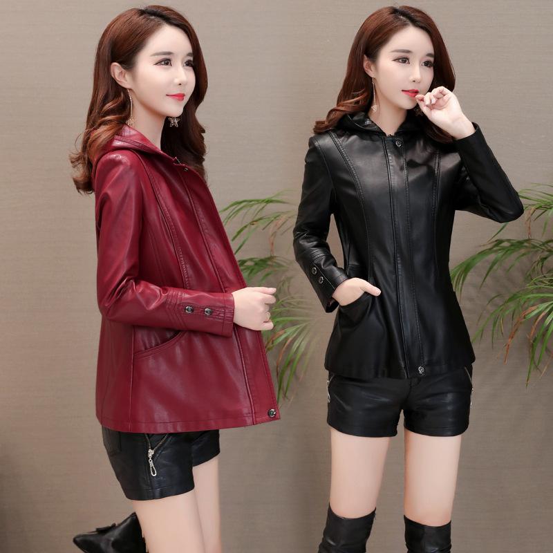 Spring Autumn Genuine Leather Jacket Women Clothes Slim Hooded Real Leather Jacket Ladies Long Sleeves Sheepskin Coats 5XL