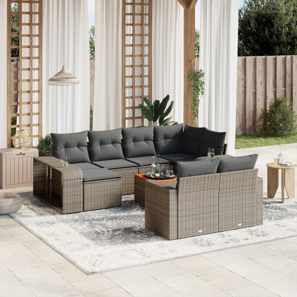 11 Piece Grey Garden Sofa Set with Cushions Poly Rattan
