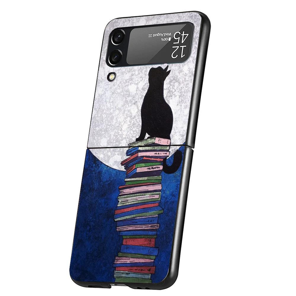 Black Cat Cartoon Cute Cover Phone Case For Samsung Galaxy Z Flip 7 6 5 4 3 5G Flip7 Flip6 Flip5 Flip4 Flip3 Black Fundas Shell
