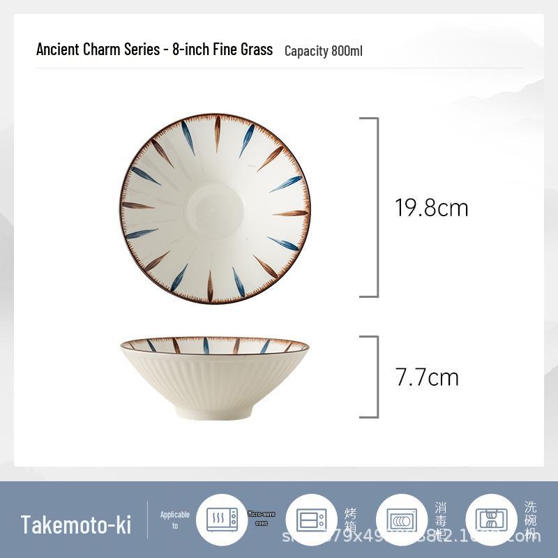 Exquisite 8-inch Japanese Bamboo Hat Ceramic Ramen Bowl - Simple, Colorful Underglaze Tableware for Soup