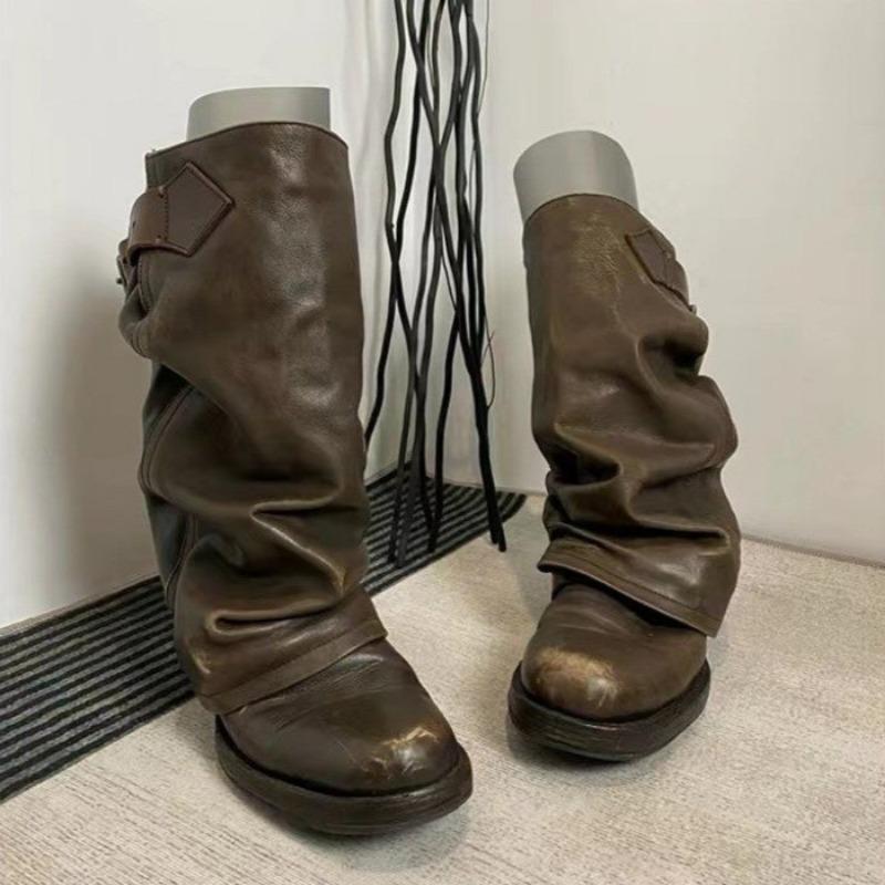 Женские сапоги на платформе до колена, модные кожаные туфли на среднем каблуке, брендовые дизайнерские новые туфли для женщин 2025 года, трендовые готические туфли в стиле челси, Botas Mujer