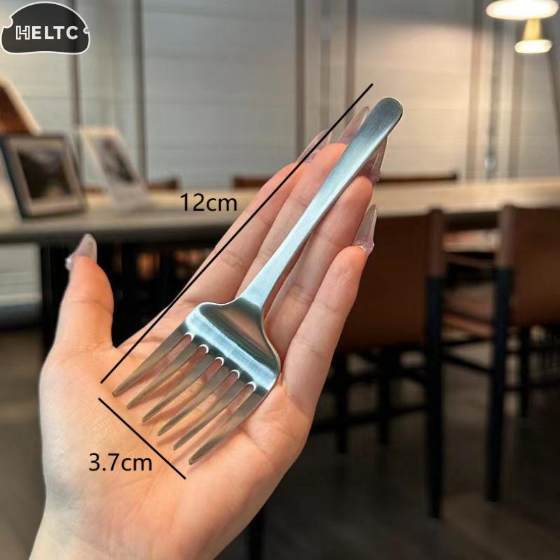1pc Stainless Steel Fruit Fork Creative Korean Single Handle Six-tooth Steel Dessert Fork Fruit Fork Portable Cake Fork