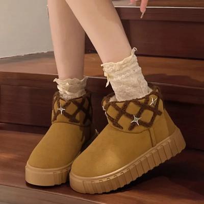 2025новый Зимние Удобные С Толстой Подошвой Снежные Ботинки Домашние Плюшевые Теплые Слипоны Женские Ботильоны Классический Дизайн из Искусственной Замши Botas Mujer