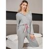 Women's Modal Rayon Pajamas Cardigan Stripe with Eye Mask Long Pants Set Casual Homewear Pajama Set