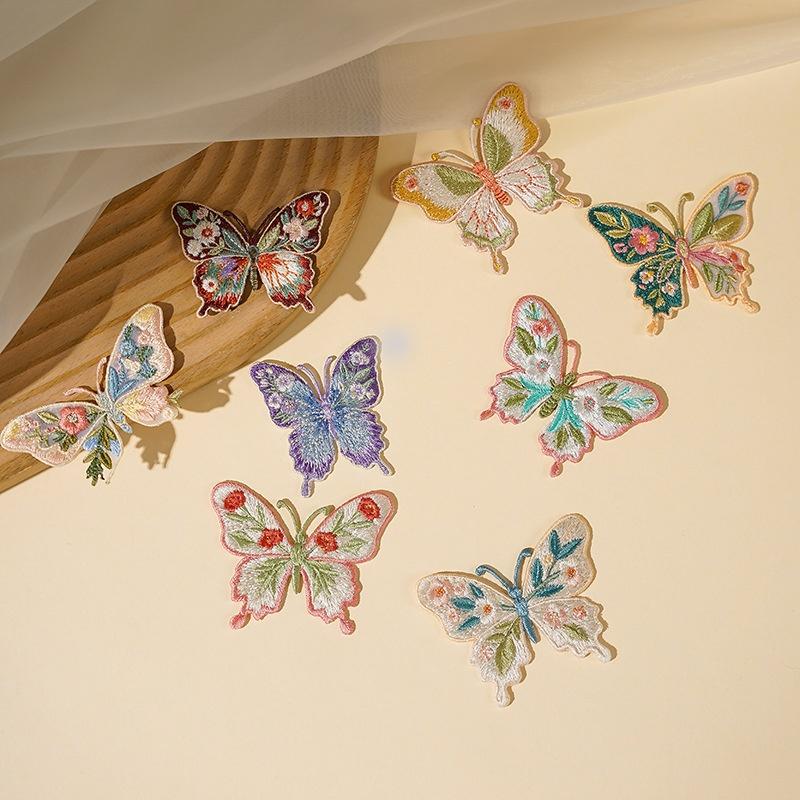 Iron On Patches Cute Waterproof Flower Butterfly Embroidery Heat Transfer Applique for Outdoor Bag Camping Gear Decoration