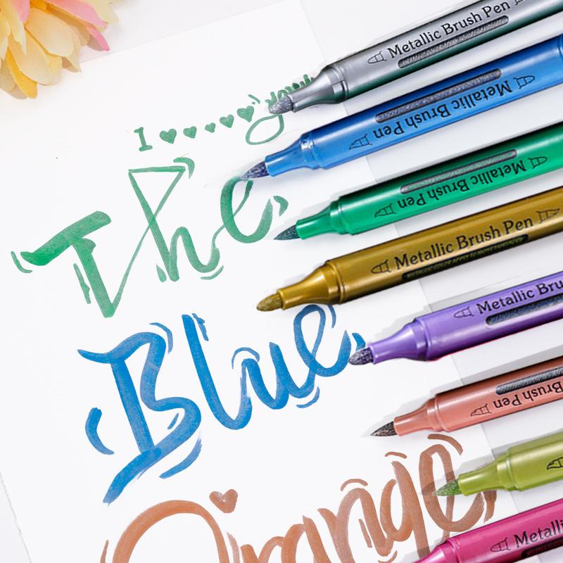 12 цветов маркеры-ручки с кистью с двойным наконечником, металлические краски, золотой, серебряный цвет, перманентный художественный маркер для манги, поделок, канцелярских товаров