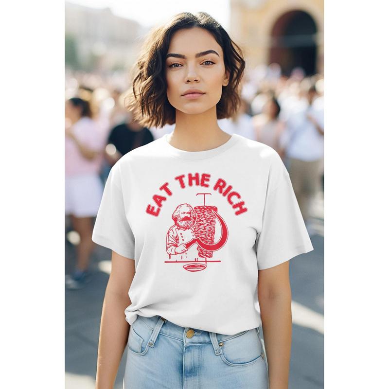 Karl Marx Eat Doner Rich Socialism T-Shirt, White Tee Unisex For Man Gift Cottoned Boy