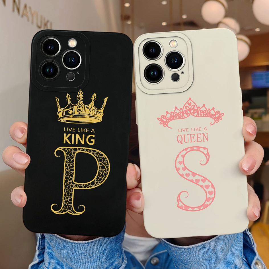 Case Cover For Apple iPhone X XS XR SE 13 14 15 Pro Max Luxury Crown Letters Liquid Soft Silicone Shockproof Matte Anti Drop For iPhone Shell Bumper