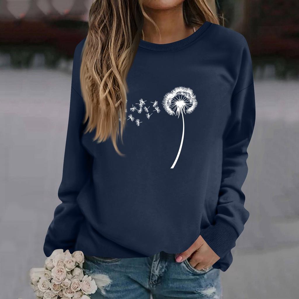 Женская модная повседневная толстовка с длинным рукавом и круглым вырезом с принтом
