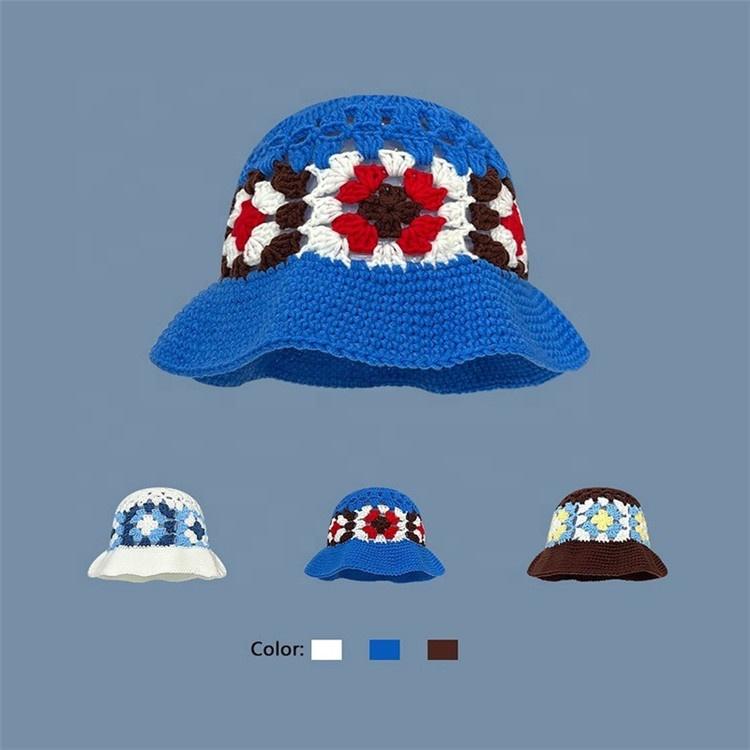 New Crochet Korean Handmade Bucket Hat Women Weaving Knitted Hat Y2k Fashion Flowers Autumn Winter Beanies Basin Cap