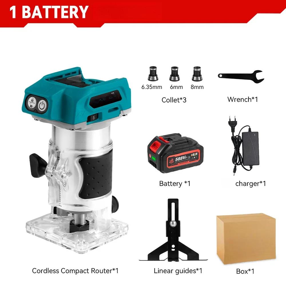 1600 Вт Аккумуляторный фрезер по дереву 5 скоростей Бесщеточный электрический ручной триммер Портативный деревообрабатывающий гравировальный пазовальный электроинструмент