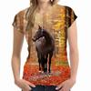 Summer Round Neck 3D Print Horse Pattern Top Fashionable Casual Short Sleeved Women's T-shirts