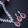 CMM 2PCS Engagement Water Drop Cubic Zirconia Pendant Necklace Set Earrings