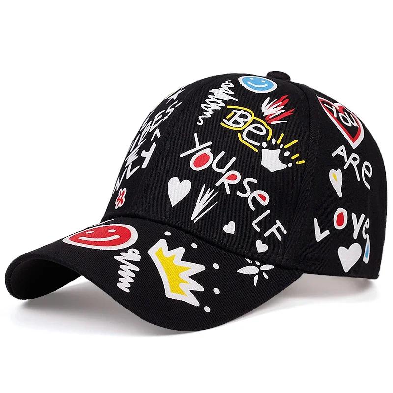 Unisex Letter Printing Graffiti Baseball Caps Outdoor Adjustable Spring and Autumn Casual Sunscreen Hat