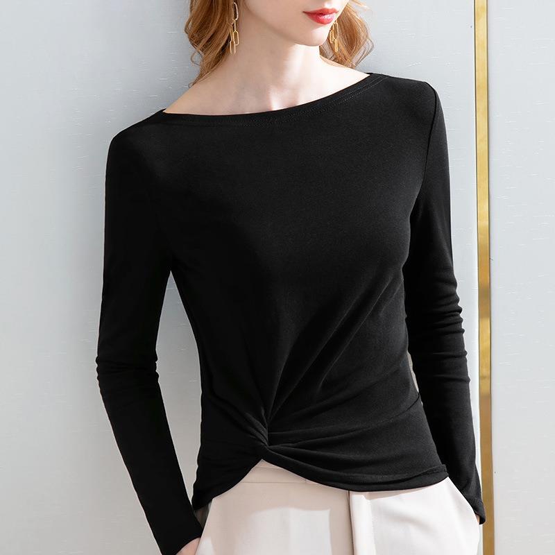 Женская футболка с рукавом средней длины и коротким рукавом, новая женская одежда весна-лето, темпераментная футболка из хлопка с открытыми плечами, топ с плиссировкой на талии