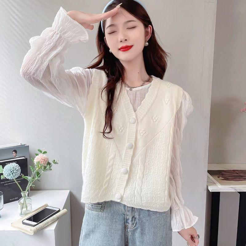 Women's Autumn and Winter Sleeveless Cardigan Fashionable Twist Stitch V-Neck Short Knitted Vest Versatile Sweater Gilet