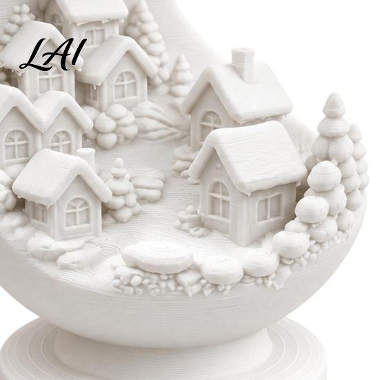 Minimalist Home Accents 3D Printed Crescent Moon and Snowy Village Figurine Mini House Statue Study Room Desk Sculpture with Stable Base Decorative