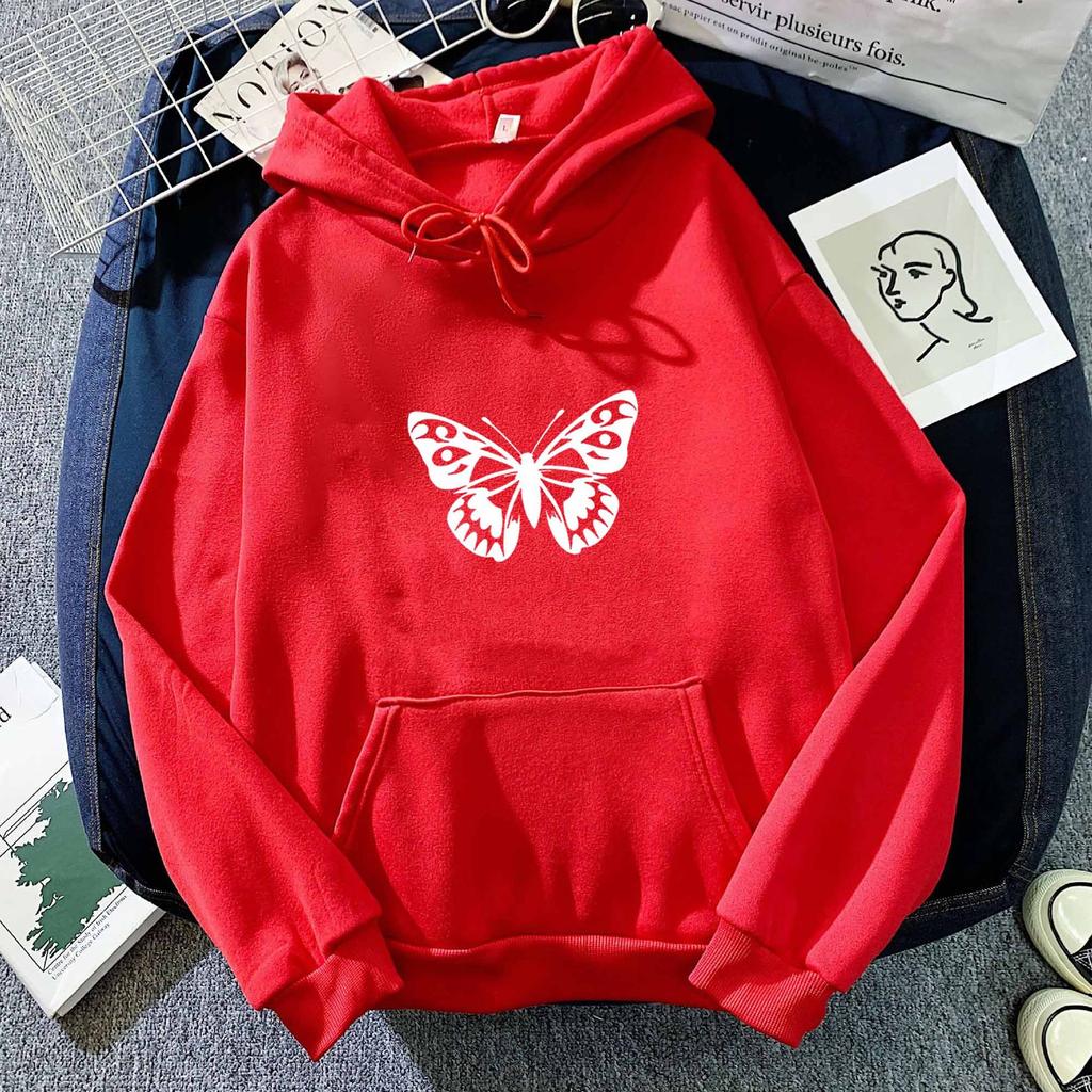 2025Fashion Trend Autumn Winter Butterfly Print Hoodie Sweatshirt for Men and Women Couple Korean Style Casual Simple Top