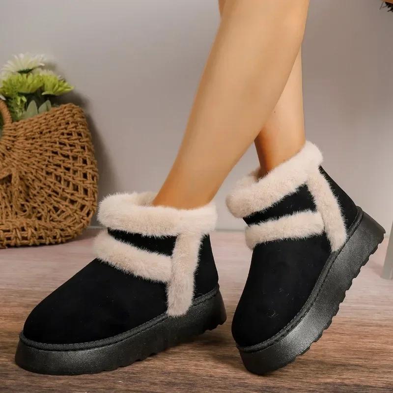 Botas de nieve de gamuza cortas de mujer zapatos casuales Calientes Челси Гамуза botas zapatos planos invierno 2024