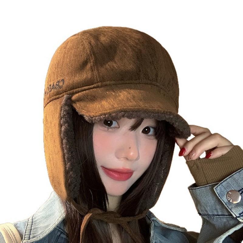 Large Earflap Beanie Hat Women Solid Color Warm Fleece Lined Fashionable Winter Outdoor