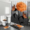 Набор из 4 предметов Оранжевый Дождь из роз Бабочка Шторка для душа Набор из 4 предметов, Водонепроницаемая тканевая шторка для душа, Коврик для крышки унитаза, Коврик для душа, 12 крючков, 71*71 дюйм