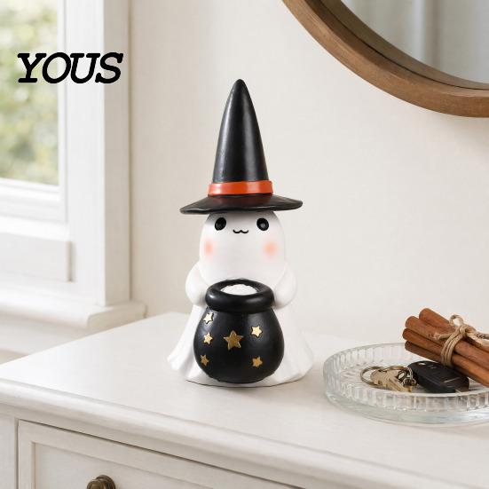 Осенний домашний centerpiece стола, Ночник-призрак, Фигурка из смолы со шляпой ведьмы, Светящееся ведро с тыквой, Теплый комнатный светодиодный свет для окна на Хэллоуин