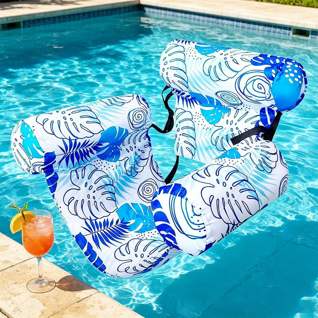 New Inflatable Water Hammock with Armrests PVC Floating Lounger Sofa for Adults Summer Print Pool Float Inflatable Lounger
