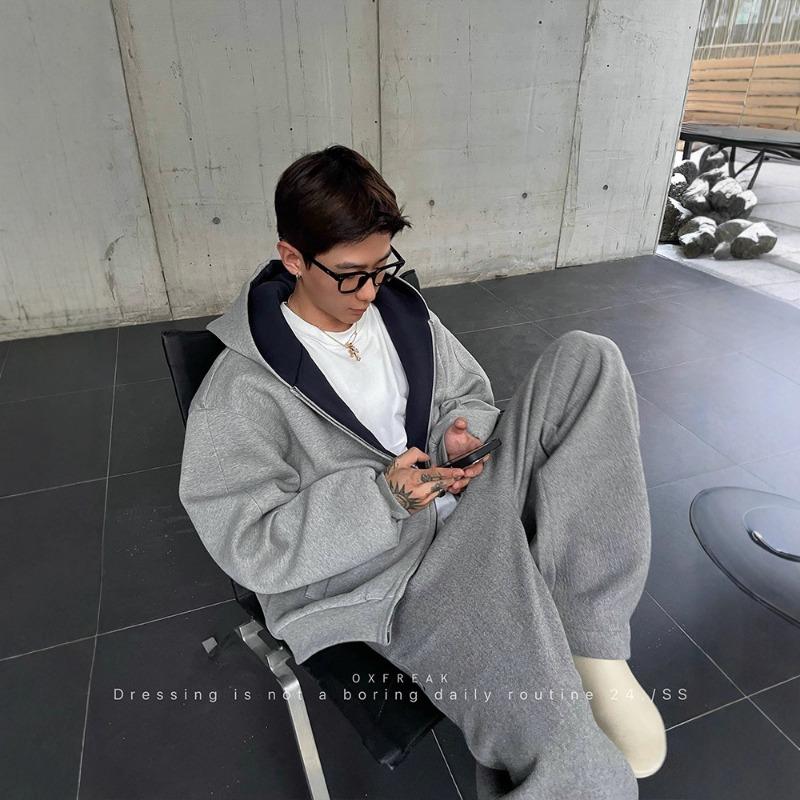American Vintage Loose Short Hooded Zip Up Sweatshirt For Men