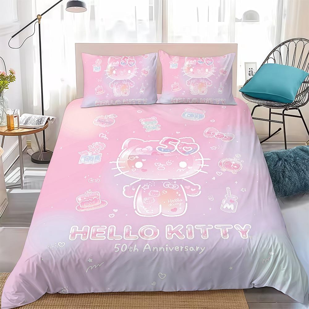 H-HelloS Cute K-KittyS Duvet Cover Set Home Style Bedding Soft Laundry Cotton Bed 3 Piece Set Student Dormitory Gift