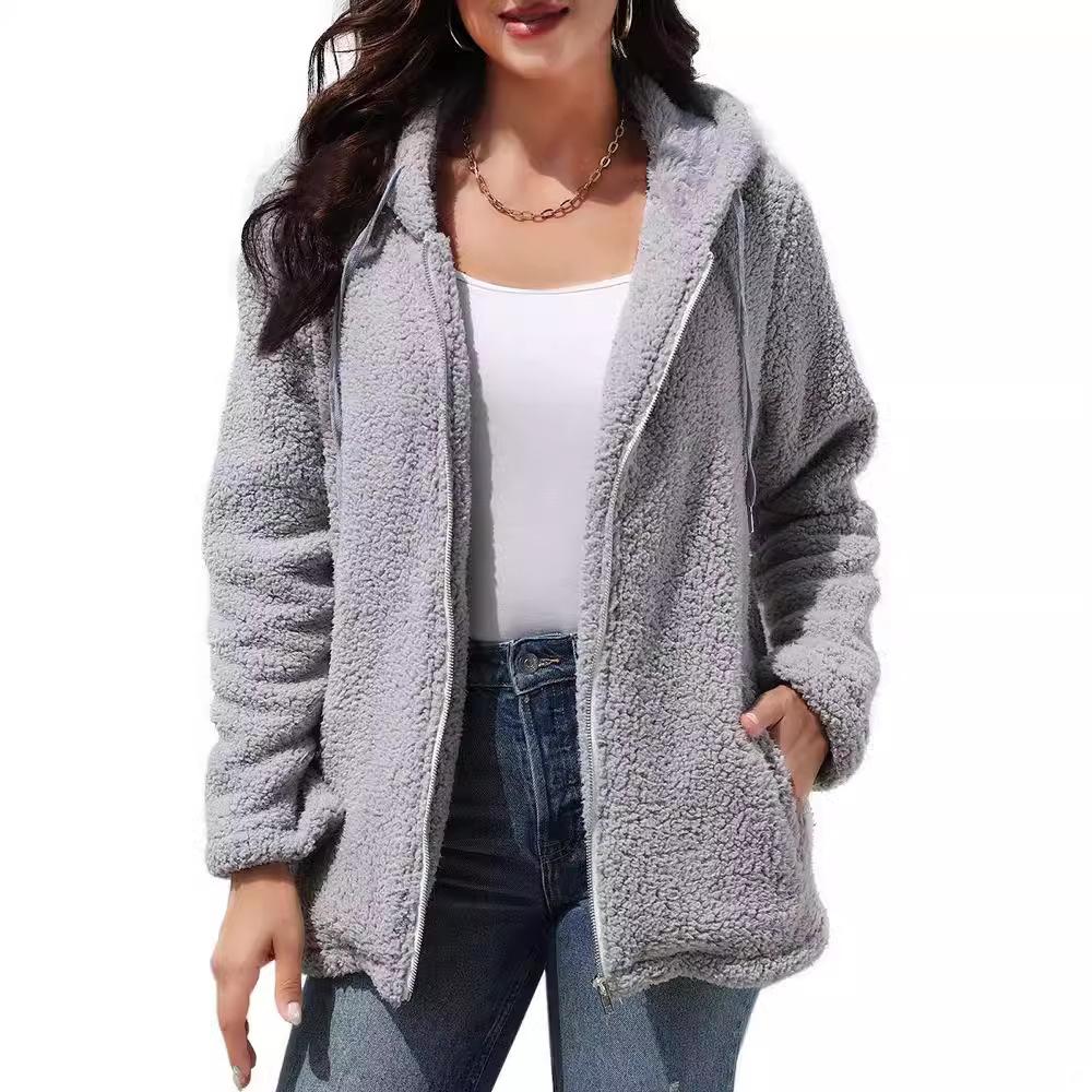 Autumn and Winter Women's Plus Size Fur Coat Loose Casual Double-sided Velvet Hooded Short Jacket