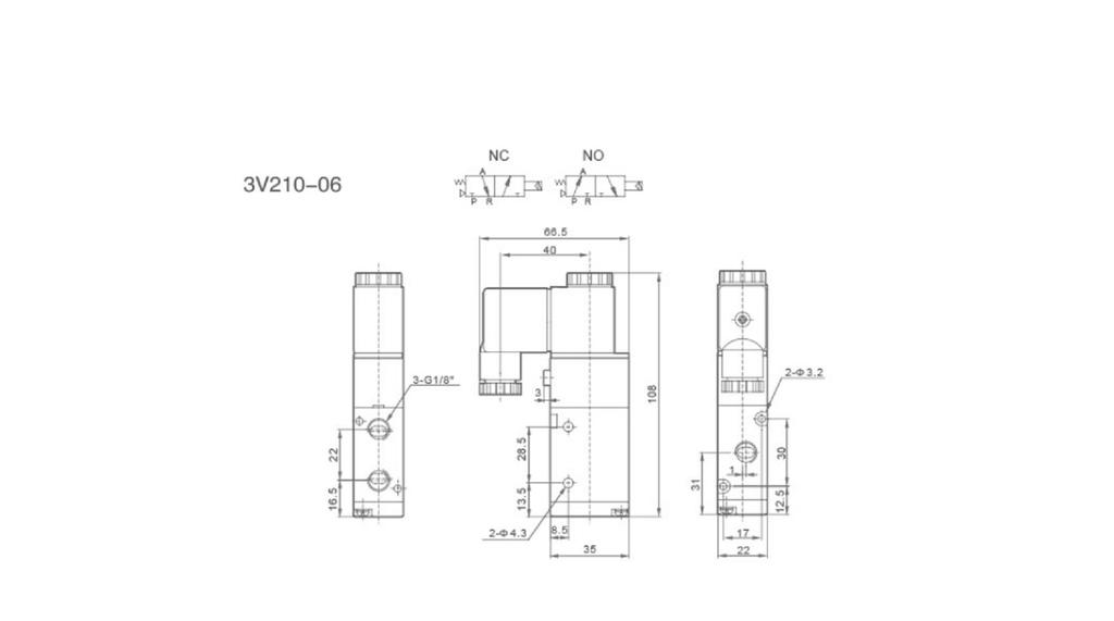 Elektrozawór Pneumatyczny 3/2" Gwint 1/8" 24V Nc
