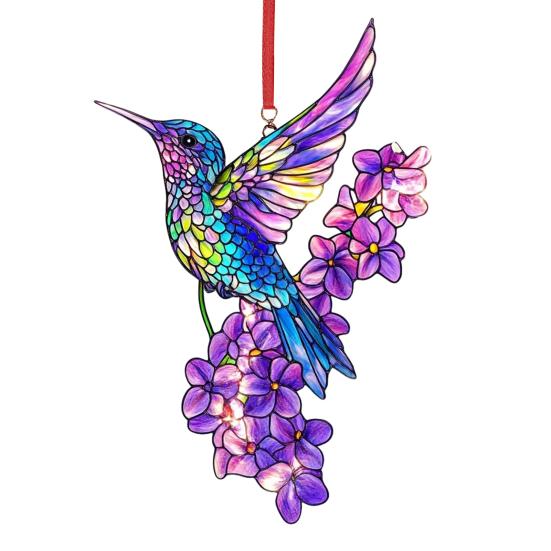 Acrylic Colorful Hummingbird Sun Catcher Hanging Pendant with Lanyard Easy To Install Bird Window Crafts Hanging Decor