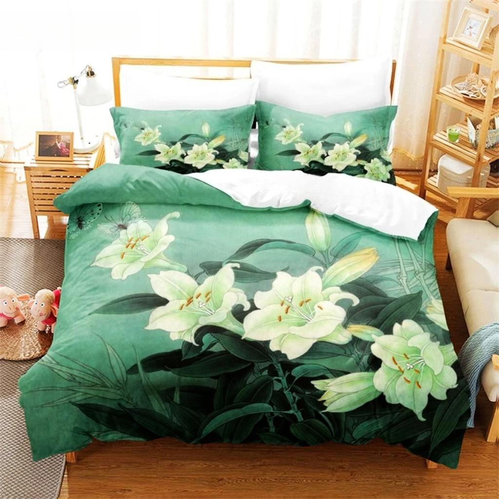 Комплект постельного белья Green Flower с наволочкой Lotus, двуспальная кровать, 3 шт., 2 шт., односпальная кровать, двуспальная кровать, 200x200, 220x240 см