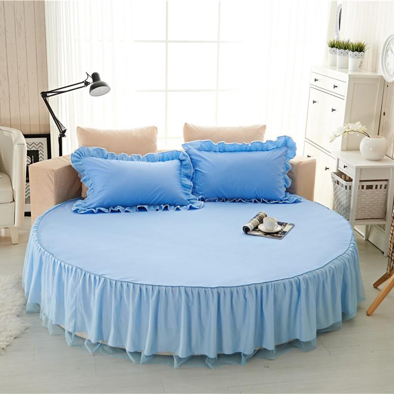 Круглая простыня на резинке Хлопок Стеганое покрывало Нескользящий чехол на матрас Отель Дом Романтическое постельное белье Юбка для кровати с наволочкой